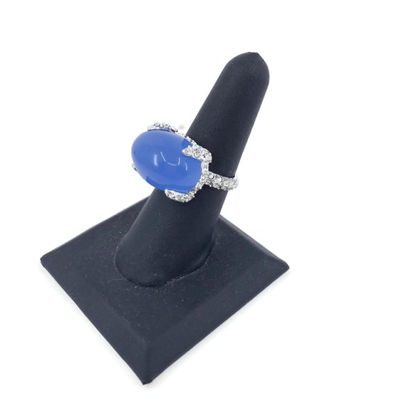 Silver Tone Nolan Miller Clear and Blue Stone Ring - Picture 2 of 10